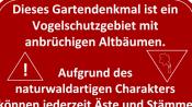 Entwurf für ein Warnschild im Vogelschutzgebiet/Gartendenkmal © N. A. Klöhn